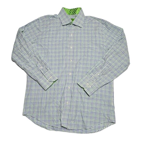 Bristol and‎ Bull Blue Check Career Casual Button Up Shirt Men's Size Large - Picture 1 of 9